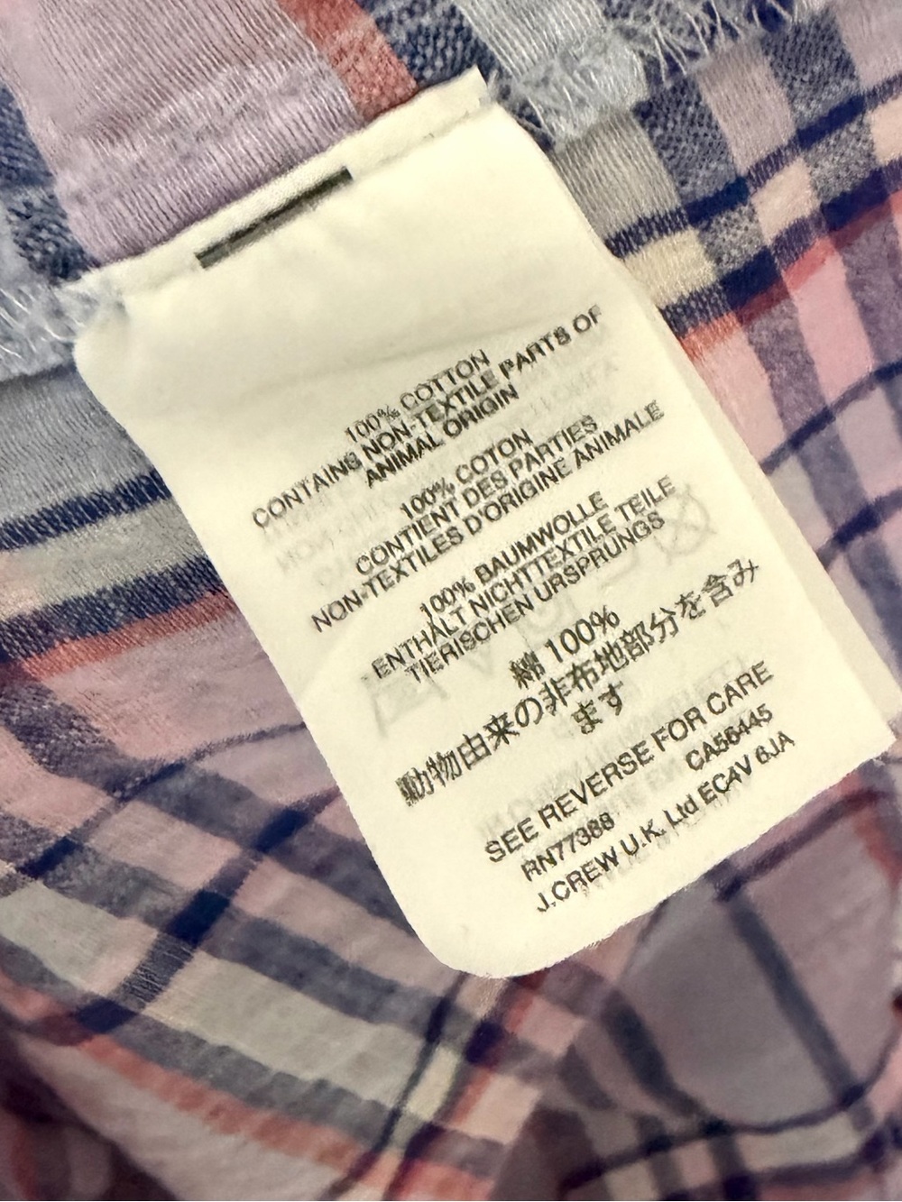 J.Crew Plaid Cotton Popover Shirt Blouse Pink Blue Size 12 - Picture 8 of 8